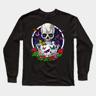 Psychedelic Skull Butterflies Long Sleeve T-Shirt